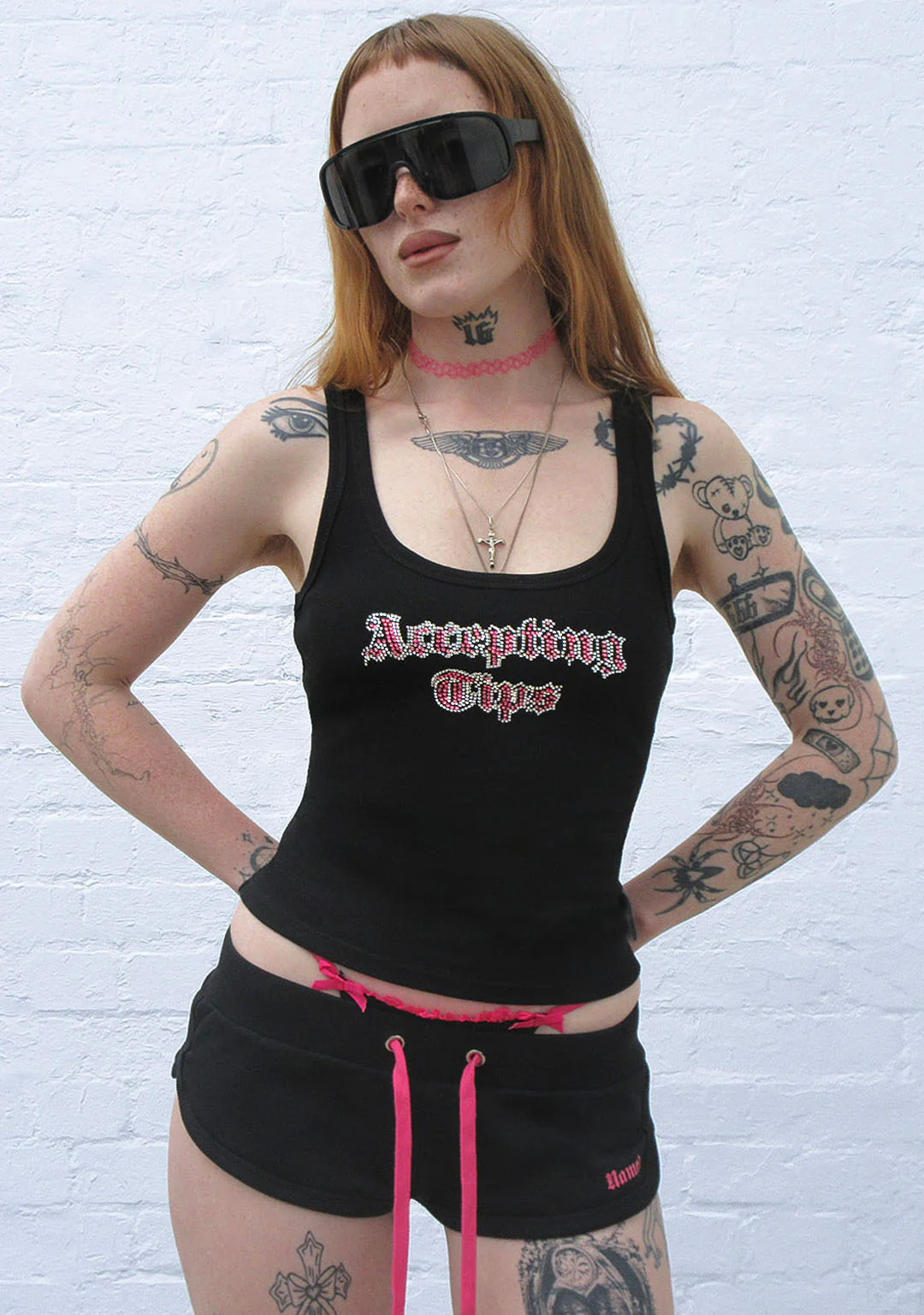 ACCEPTING TIPS RHINESTONE TANK TOP BLACK - Image 2
