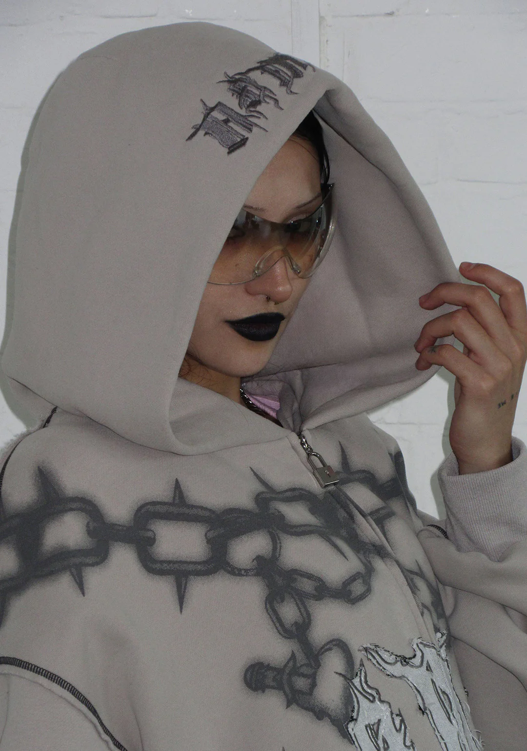 CHAINS ZIP HOODIE BONE - Image 4