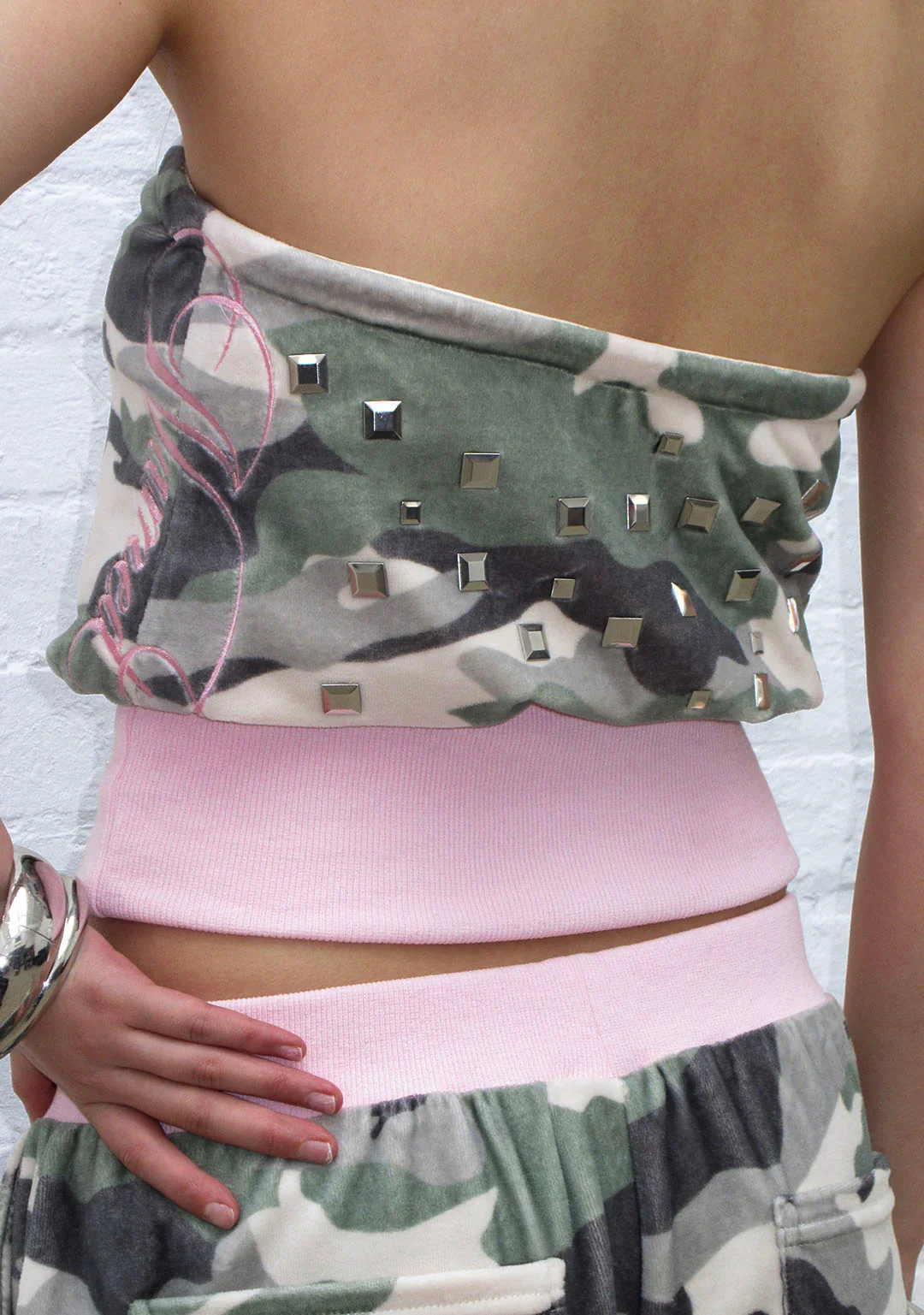 COLLIDE STUDDED VELOUR TUBE TOP CAMO - Image 4