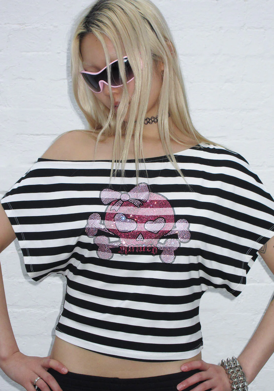 DILEMMA RHINESTONE OFF THE SHOULDER TOP BLACK STRIPE - Image 2