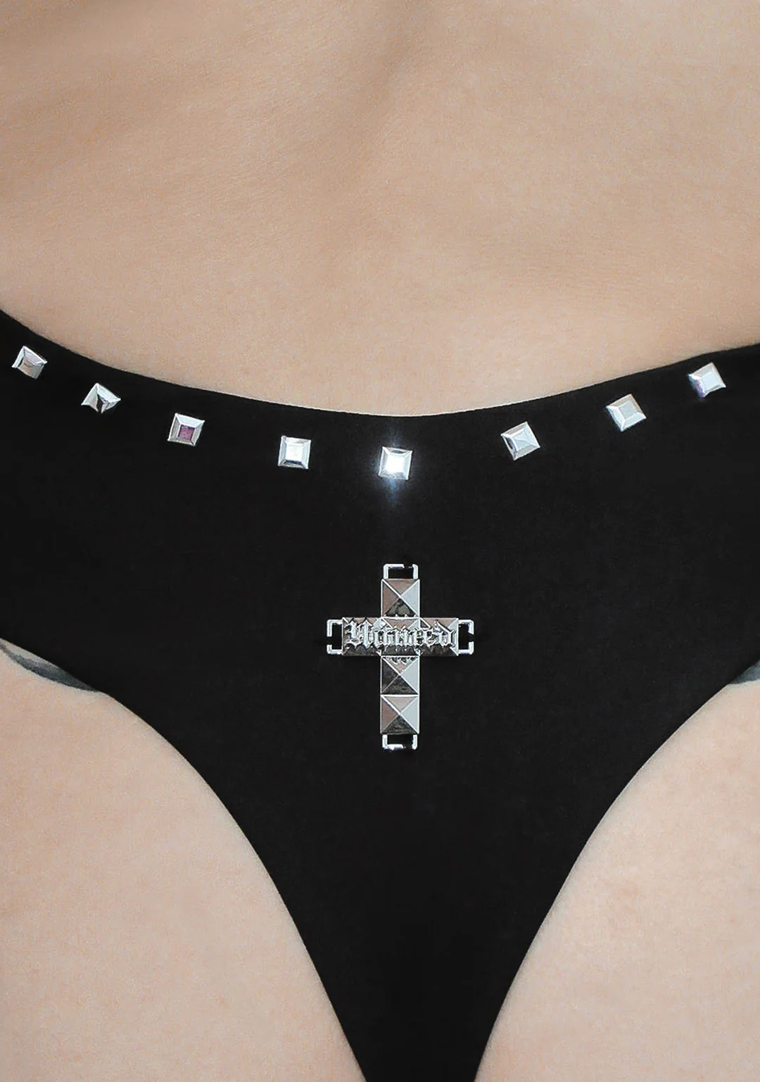 FAITHFUL STUDDED BACKLESS HALTERNECK SWIMSUIT BLACK - Image 6