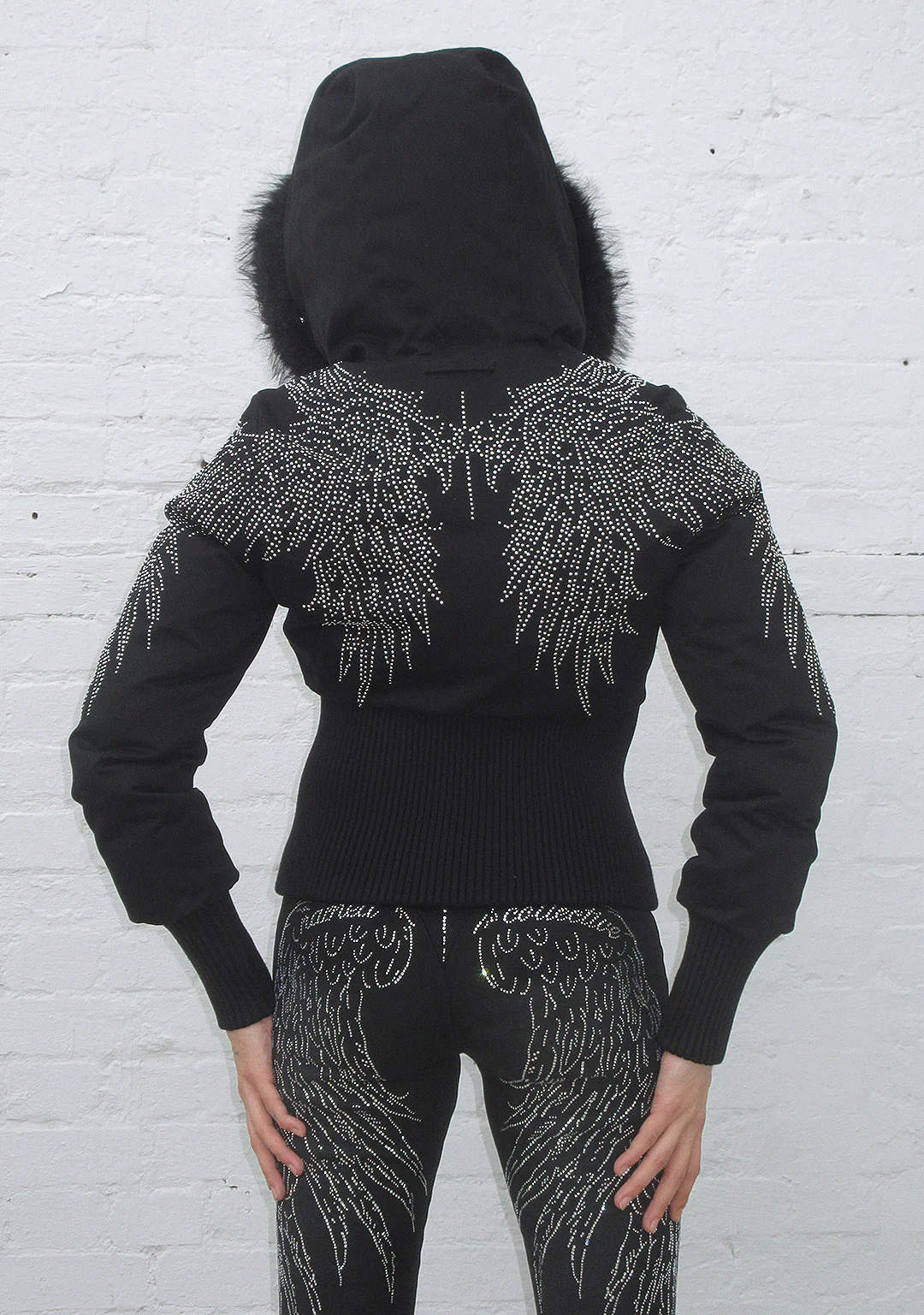 FALLEN FAUX FUR REVERSIBLE RIB PUFFER JACKET BLACK - Image 4