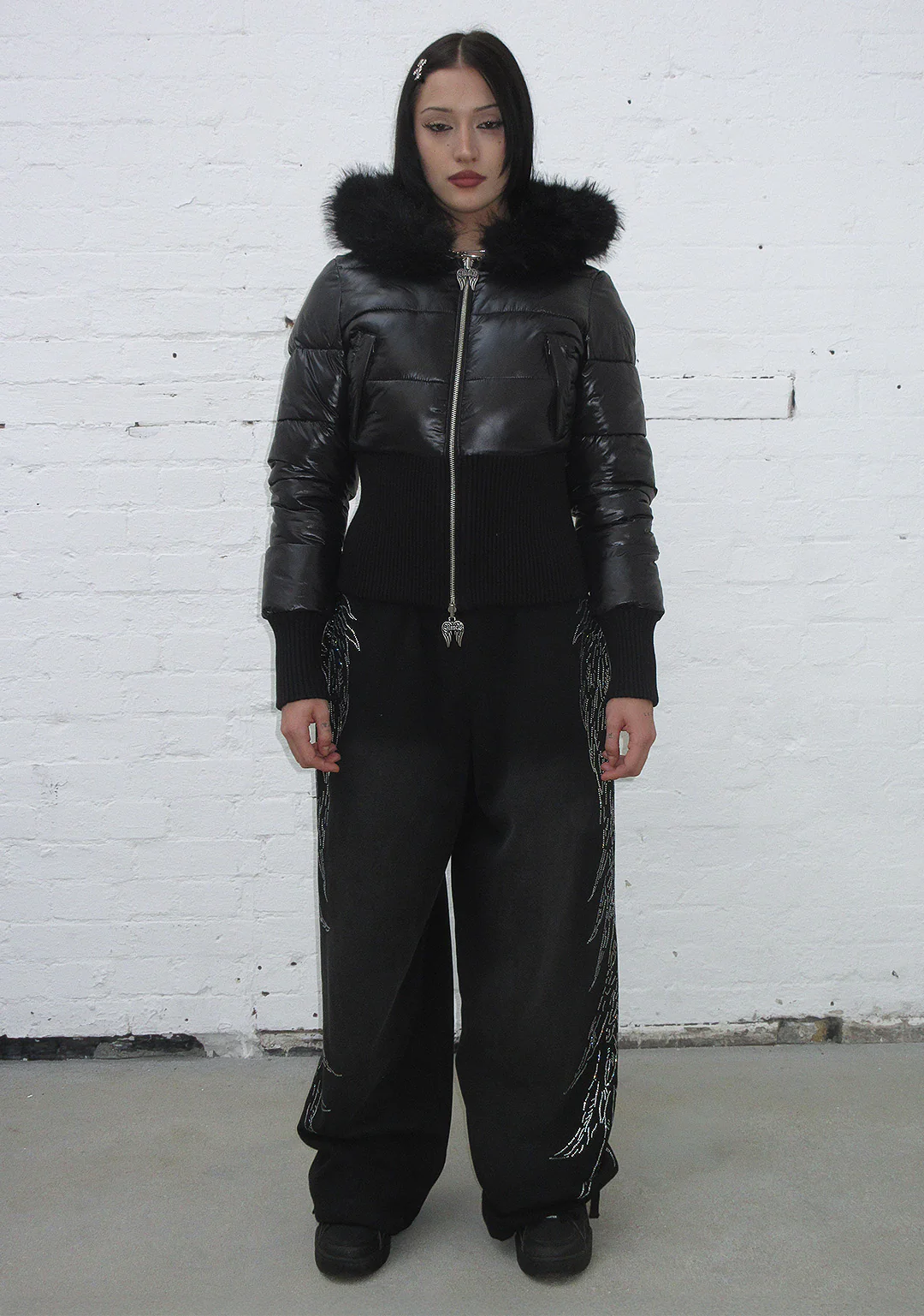 FALLEN FAUX FUR REVERSIBLE RIB PUFFER JACKET BLACK - Image 6