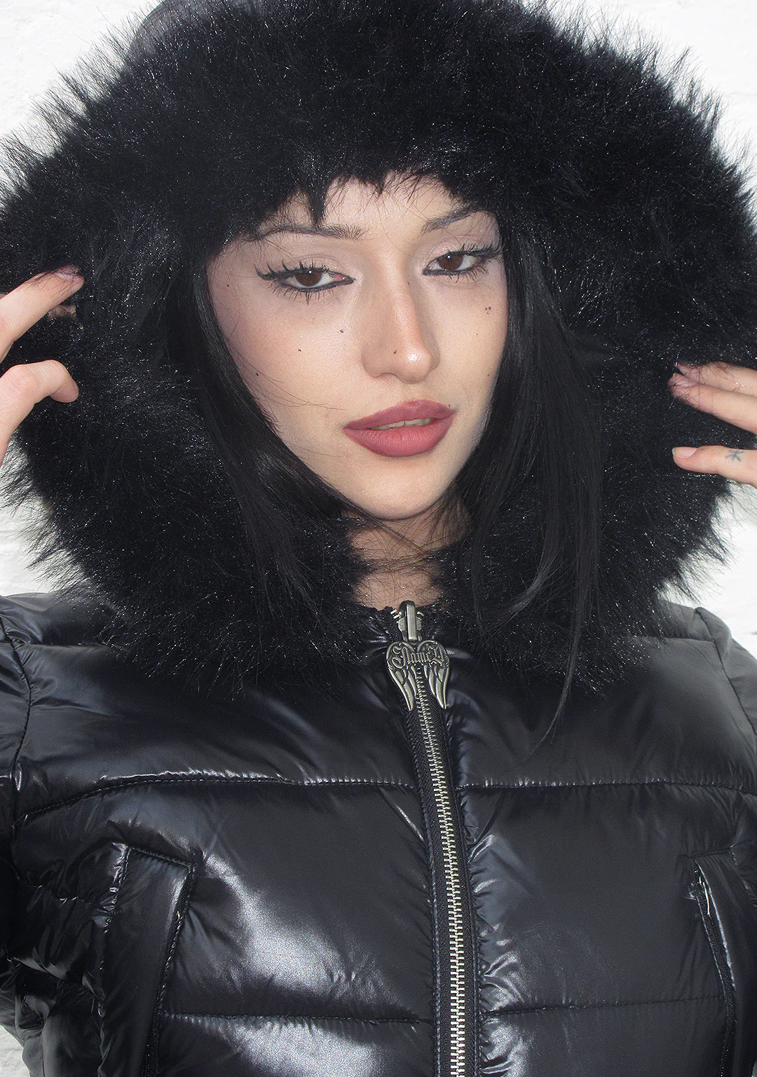FALLEN FAUX FUR REVERSIBLE RIB PUFFER JACKET BLACK - Image 8