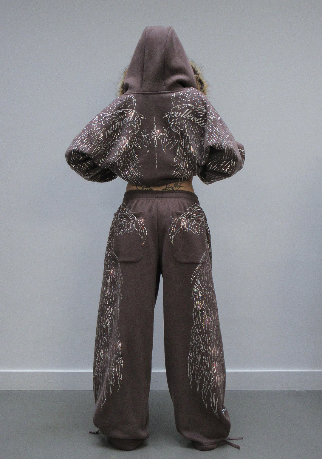 FALLEN FAUX FUR RHINESTONE ZIP HOODIE BROWN (DETACHABLE FUR) - Image 7