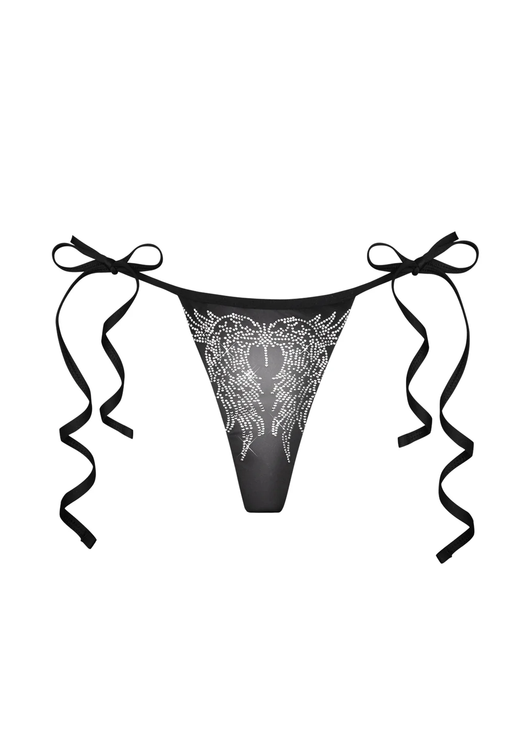 FALLEN RHINESTONE THONG BIKINI BOTTOMS WASHED BLACK