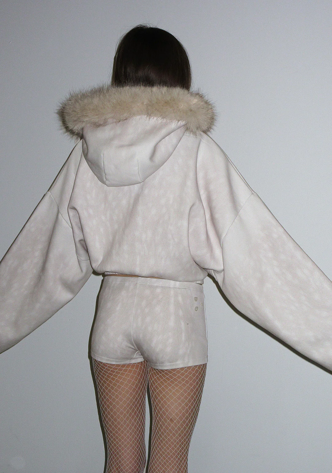 FAWN FAUX FUR CROP ZIP HOODIE OFF WHITE (DETACHABLE FUR) - Image 5