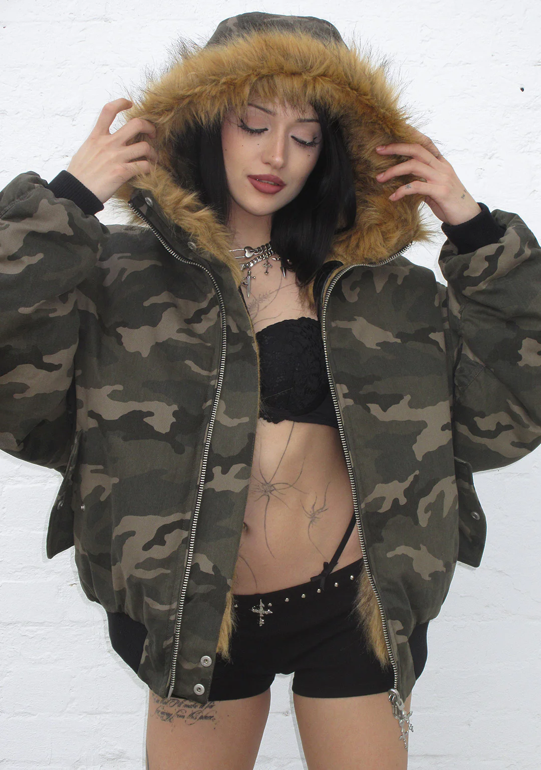 FERAL FAUX FUR REVERSIBLE BOMBER JACKET CAMO AND NATURAL - Image 3