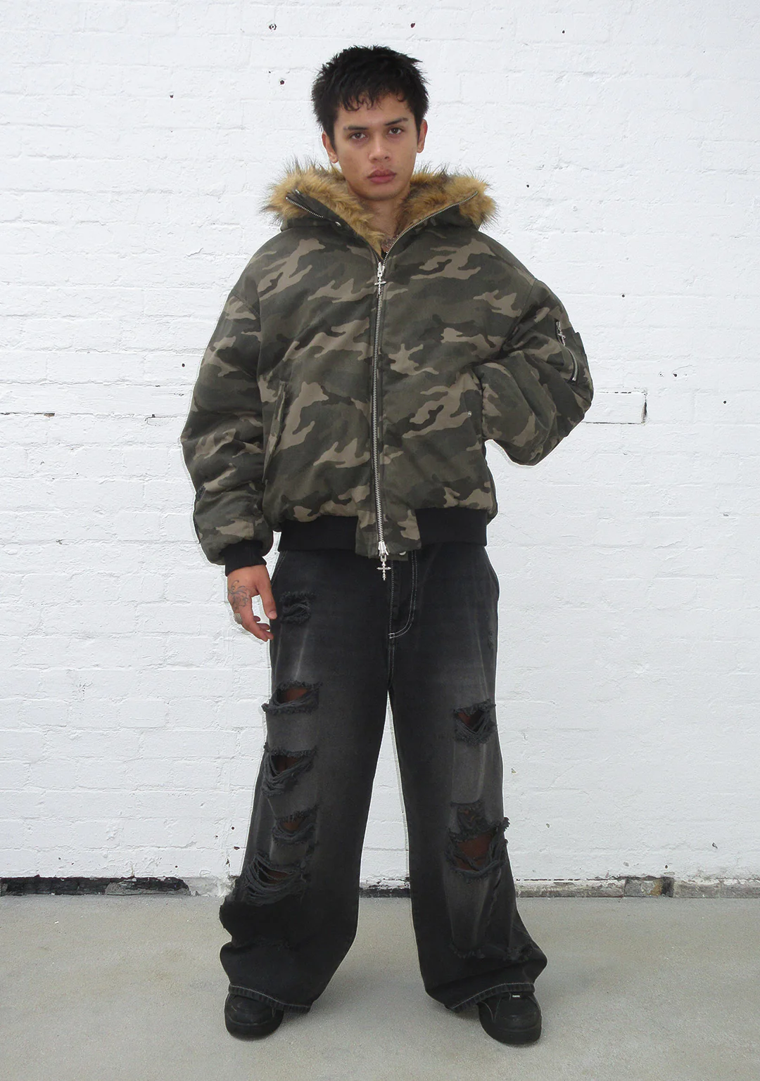 FERAL FAUX FUR REVERSIBLE BOMBER JACKET CAMO AND NATURAL - Image 5