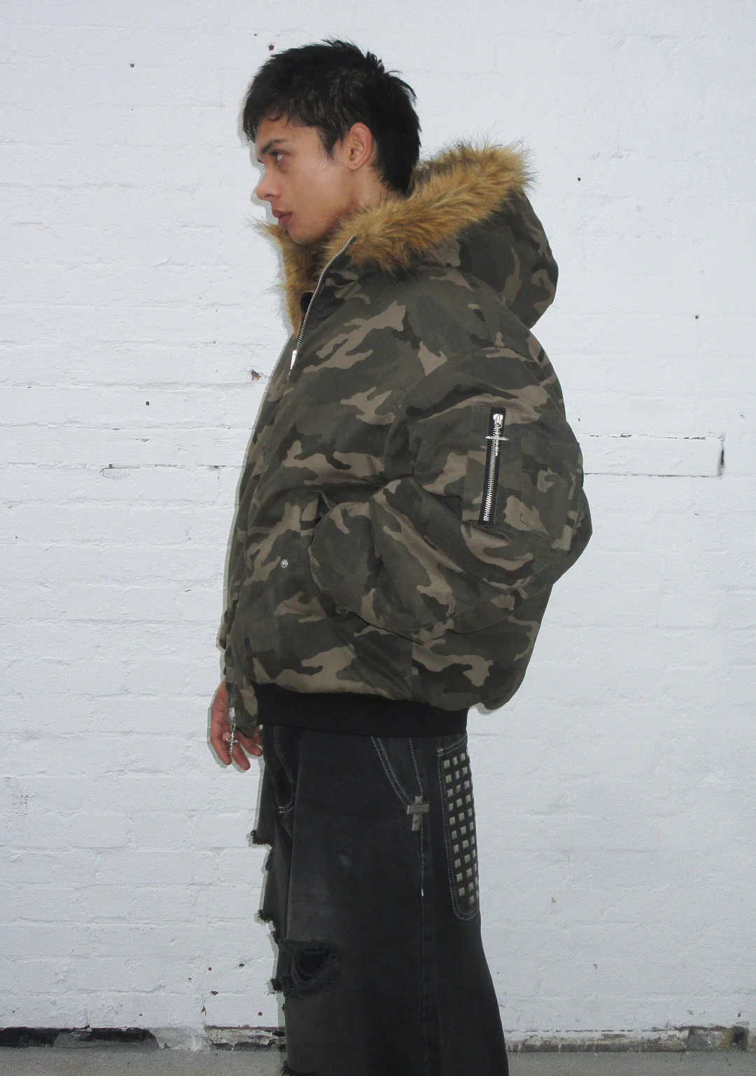 FERAL FAUX FUR REVERSIBLE BOMBER JACKET CAMO AND NATURAL - Image 8