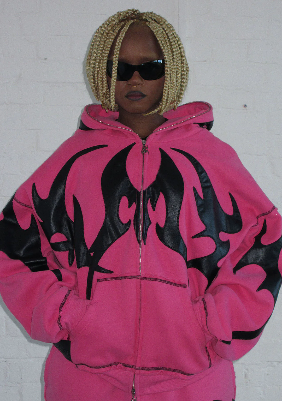 FLAME ZIP HOODIE PINK POISON - Image 2