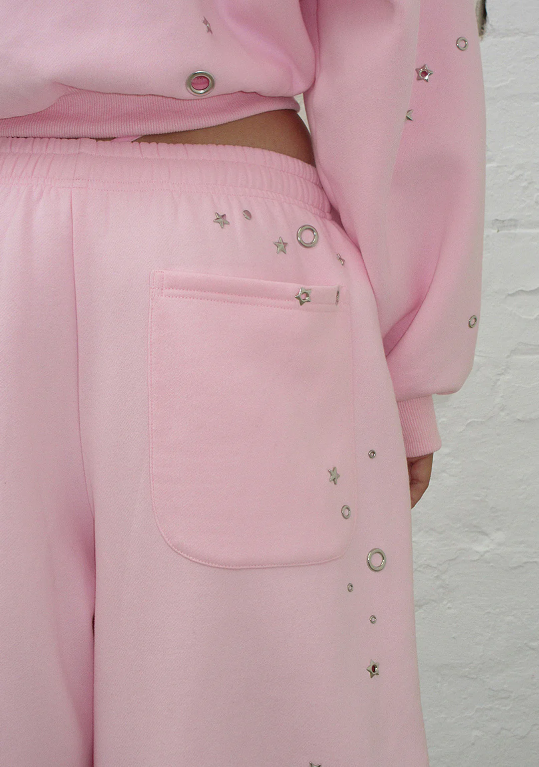 GLITCH EYELET OVERSIZED SWEATPANTS BABY PINK - Image 6