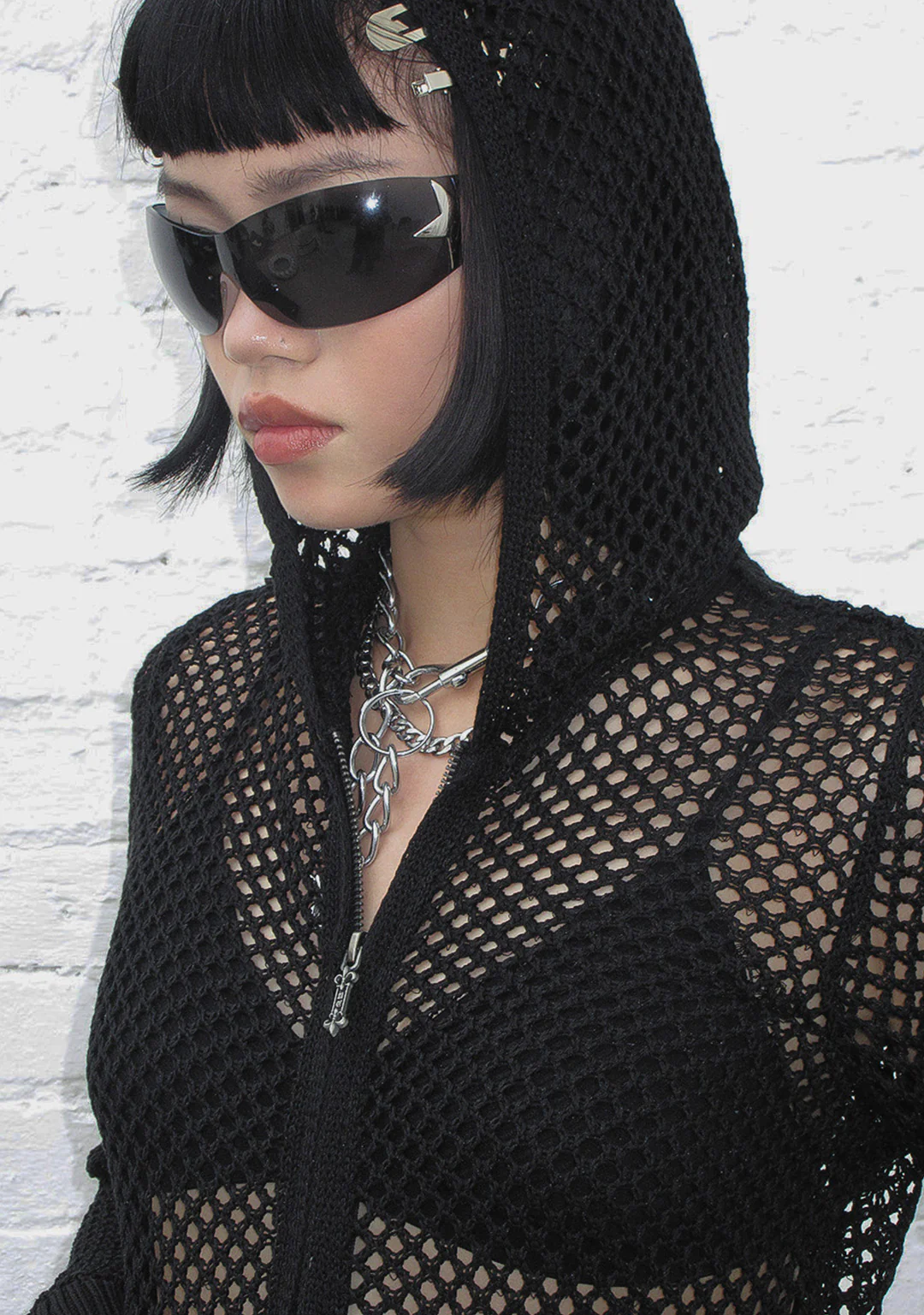 MIDNIGHT MESH KNIT HOODIE BLACK - Image 4