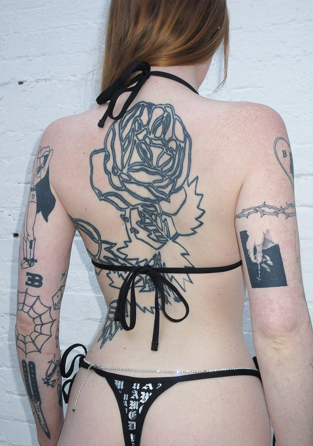 OLD ENGLISH HALTER BIKINI TOP BLACK - Image 5