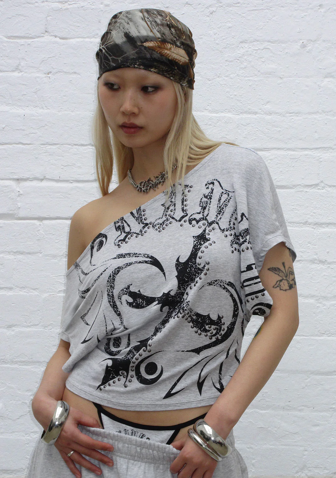 OUTLAW OFF THE SHOULDER TOP GREY MARL - Image 5
