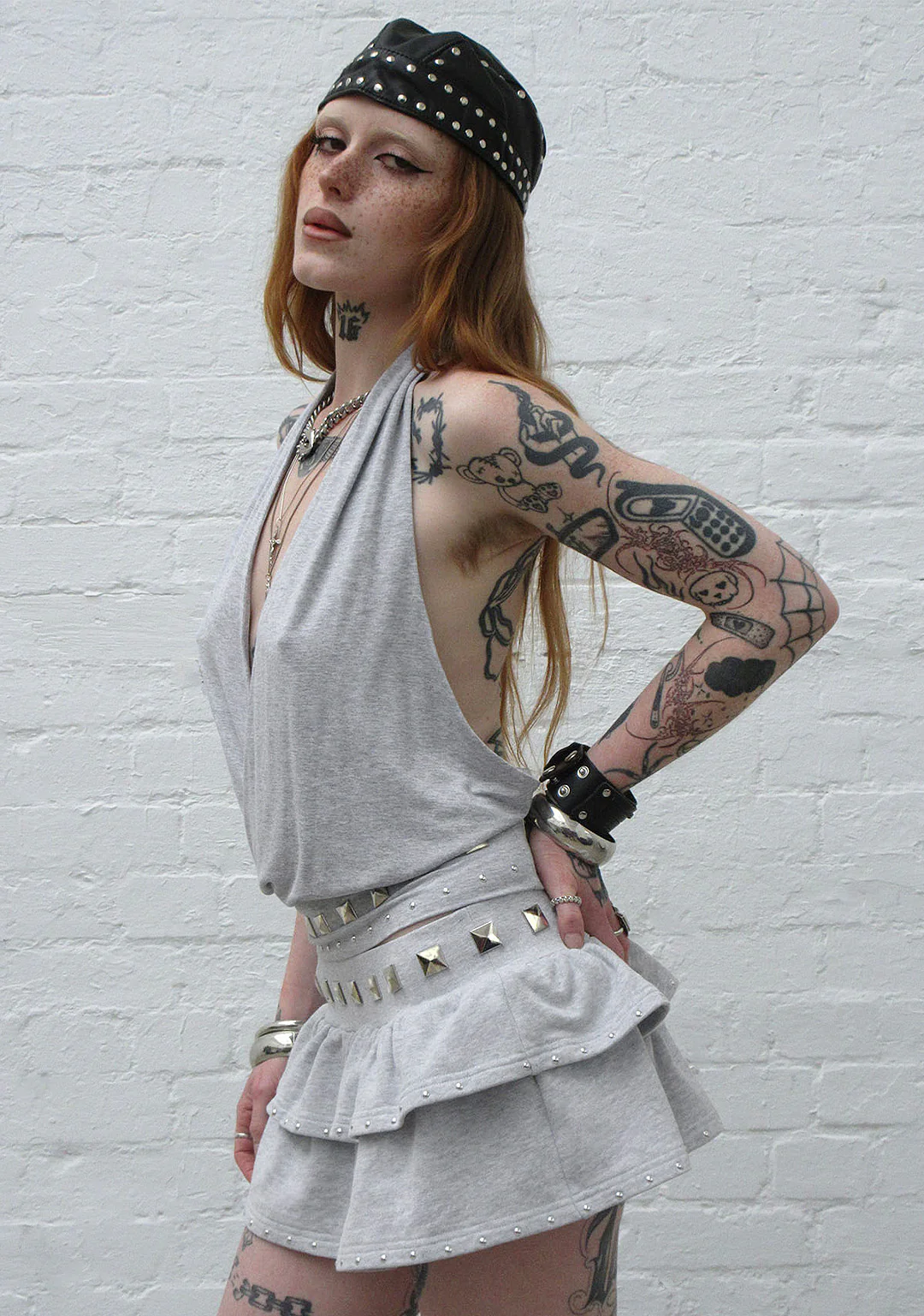 SLEAZE STUDDED DRAPED TOP GREY MARL - Image 5