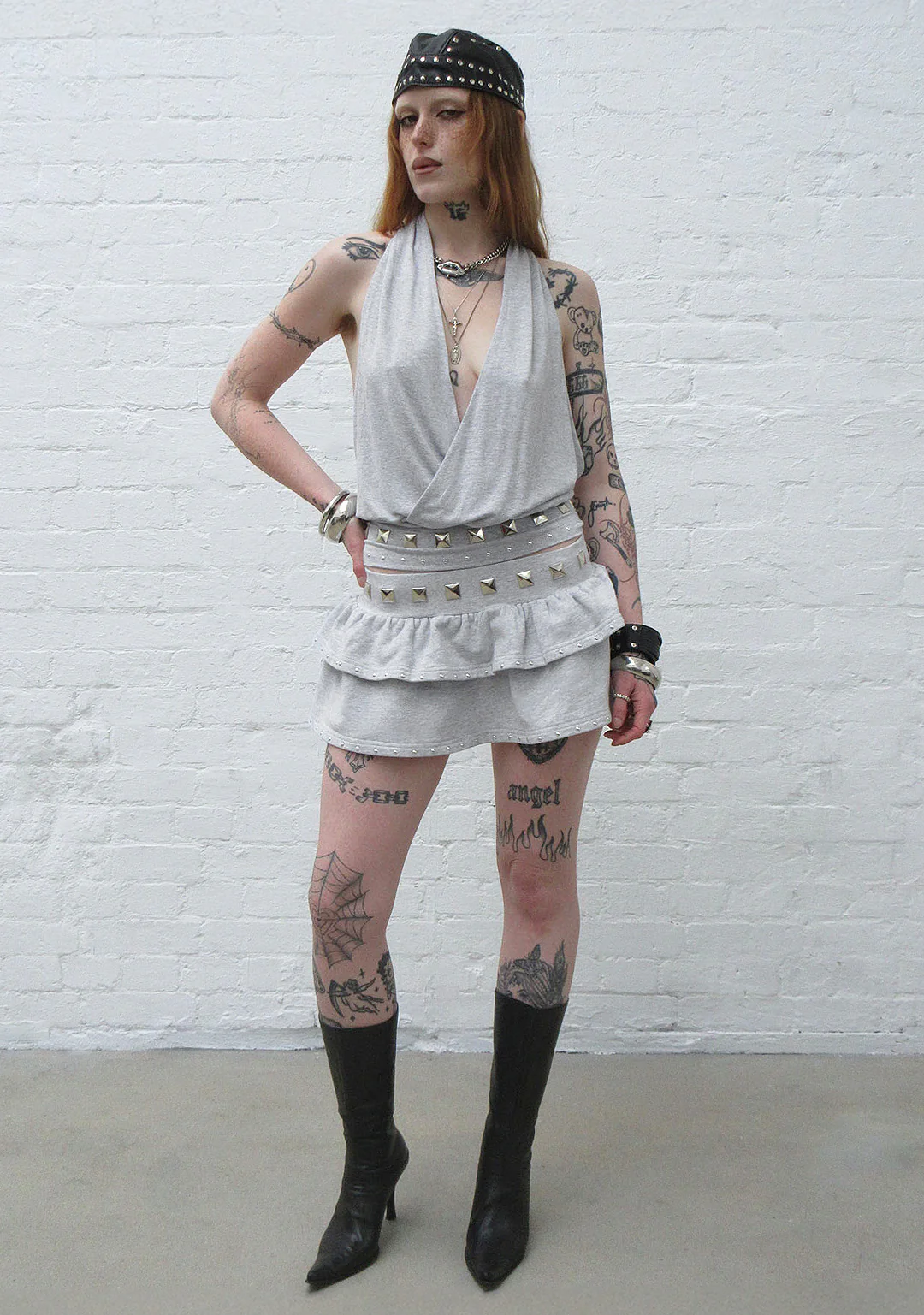 SLEAZE STUDDED DRAPED TOP GREY MARL - Image 6