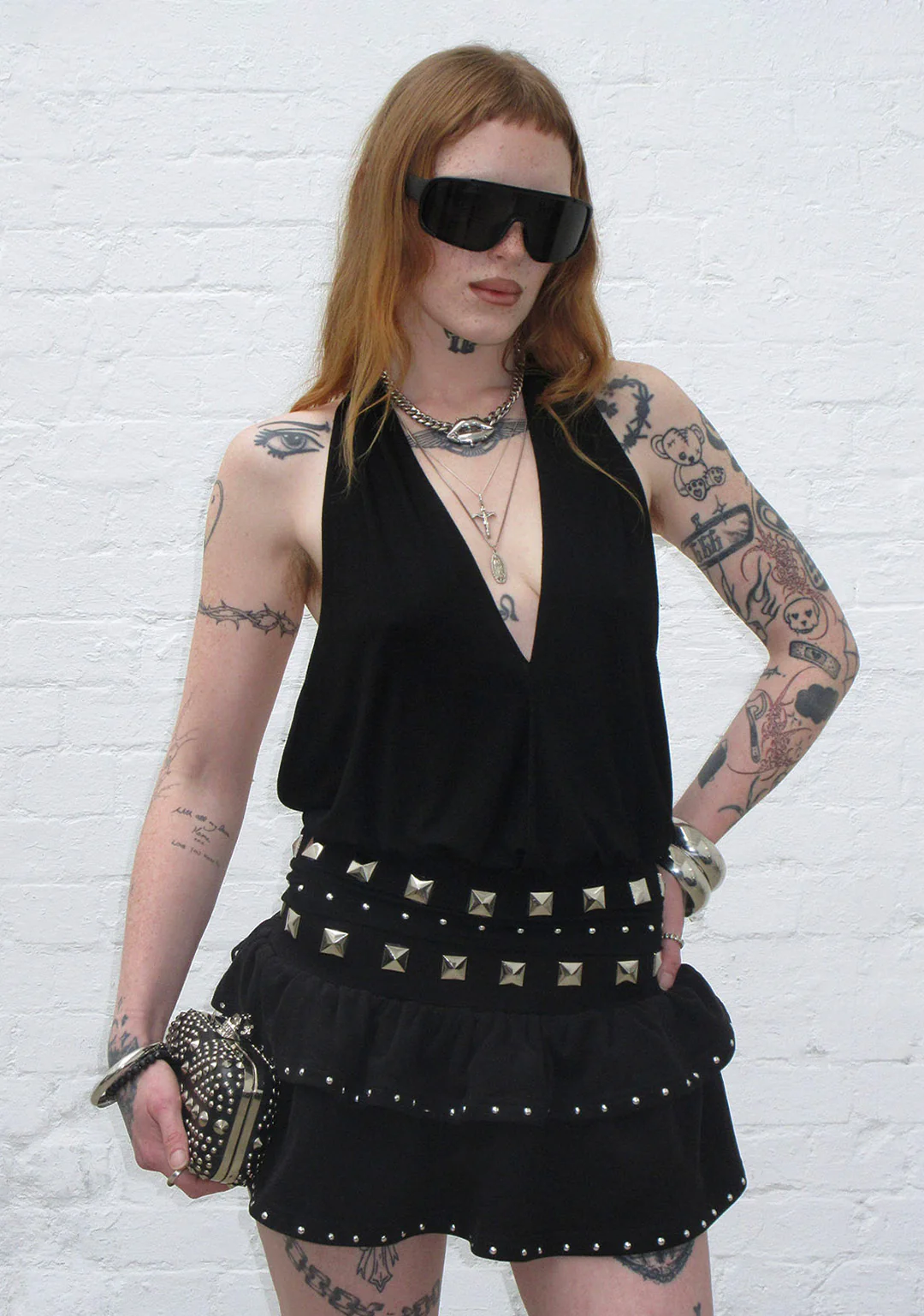 SLEAZE STUDDED RUFFLE MICRO SKIRT BLACK - Image 4