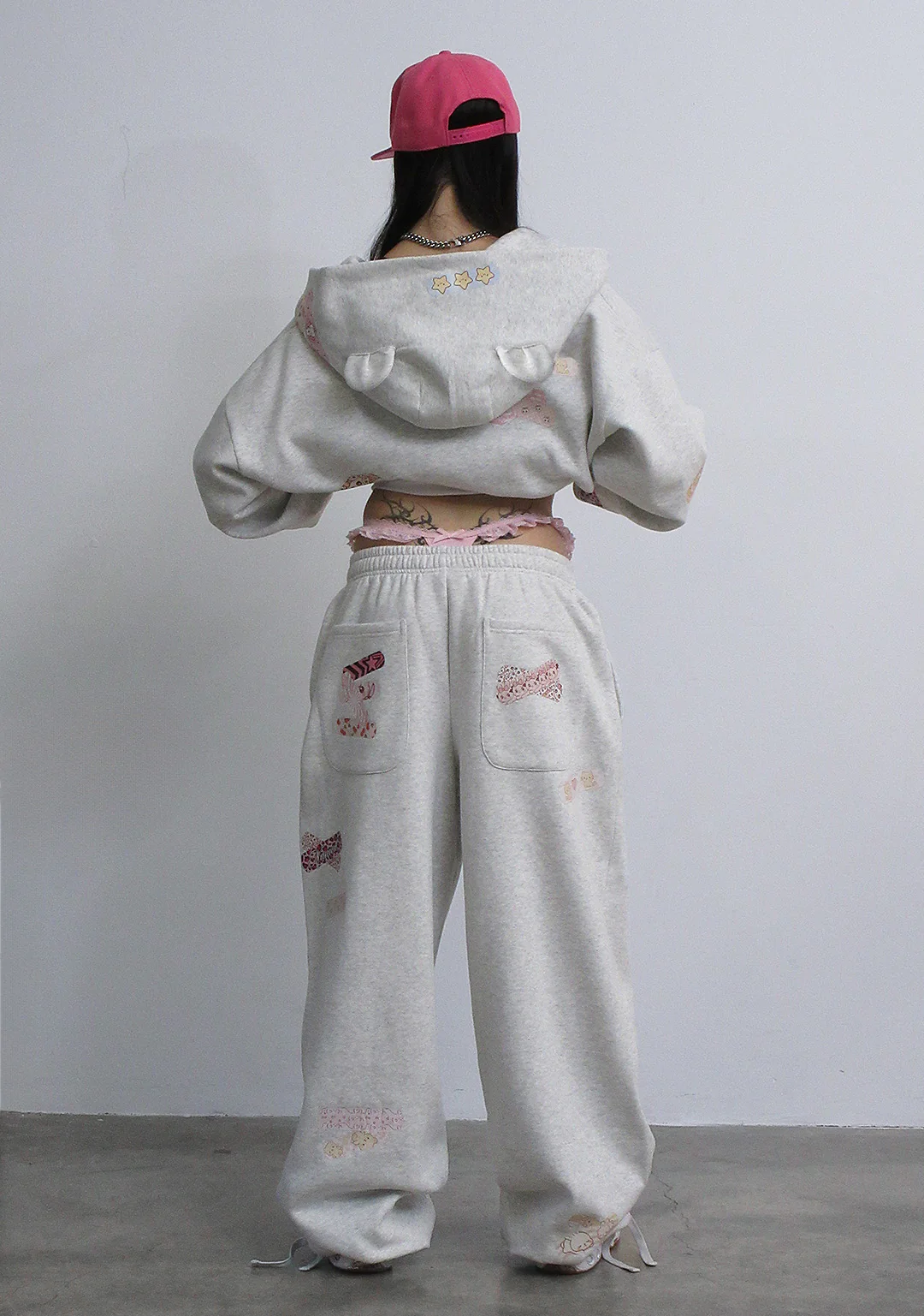 STITCH TEDDY OVERSIZED SWEATPANTS WHITE MARL - Image 2