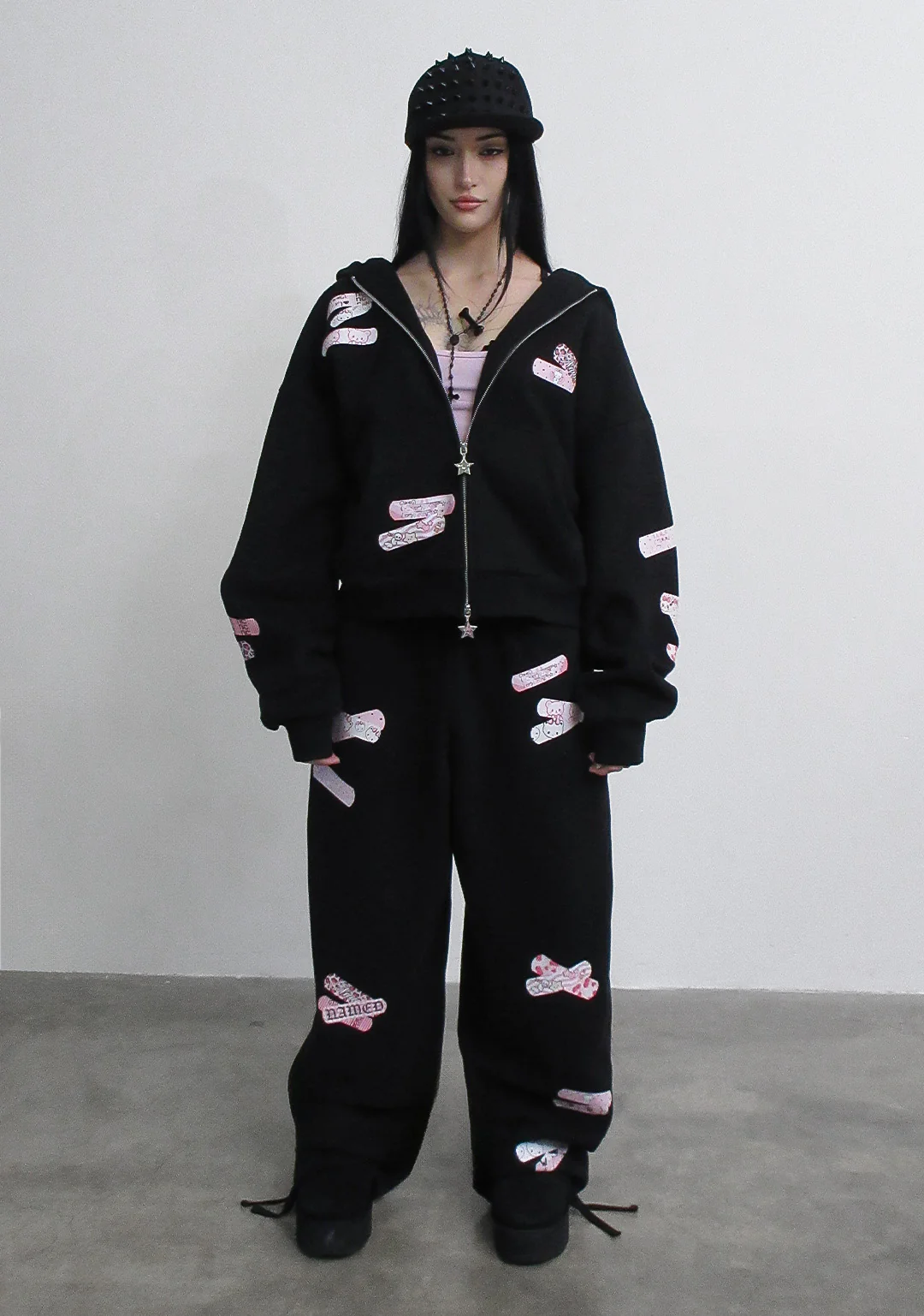 STITCH TEDDY ZIP HOODIE BLACK - Image 2