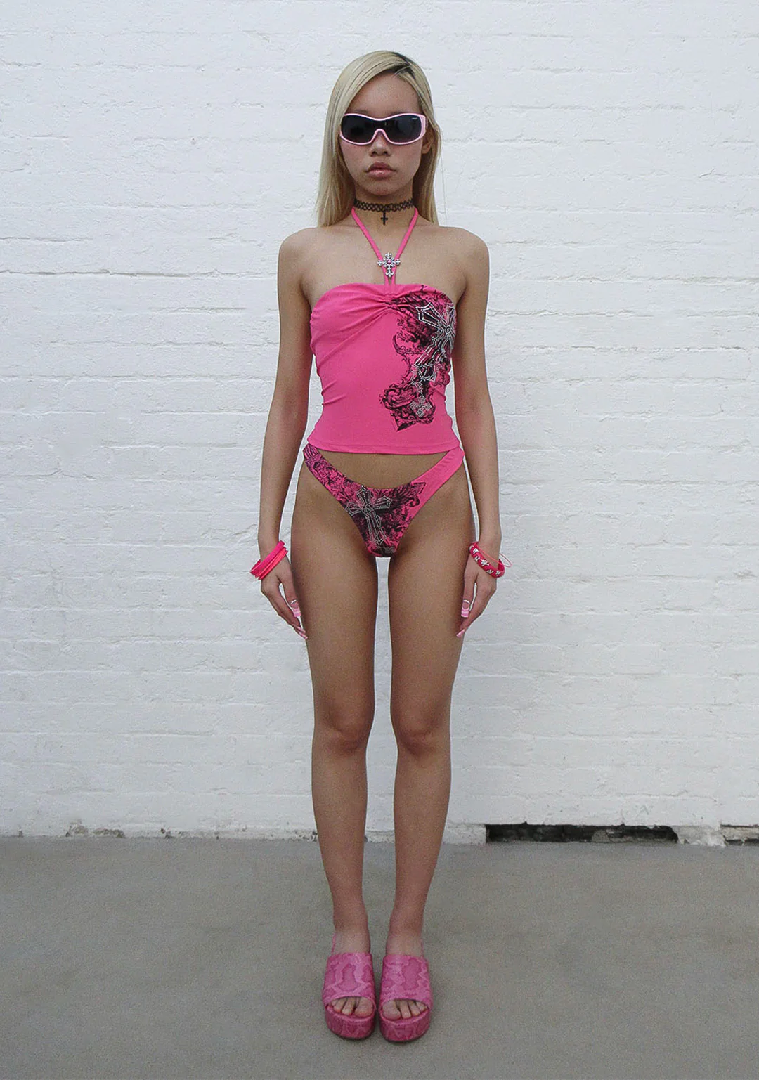 VICE RHINESTONE HALTERNECK TANKINI TOP HOT PINK - Image 5