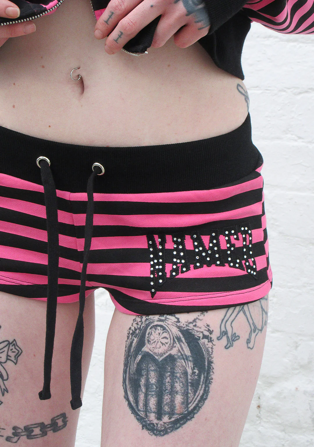 VICE RHINESTONE MICRO SHORTS HOT PINK STRIPE - Image 4